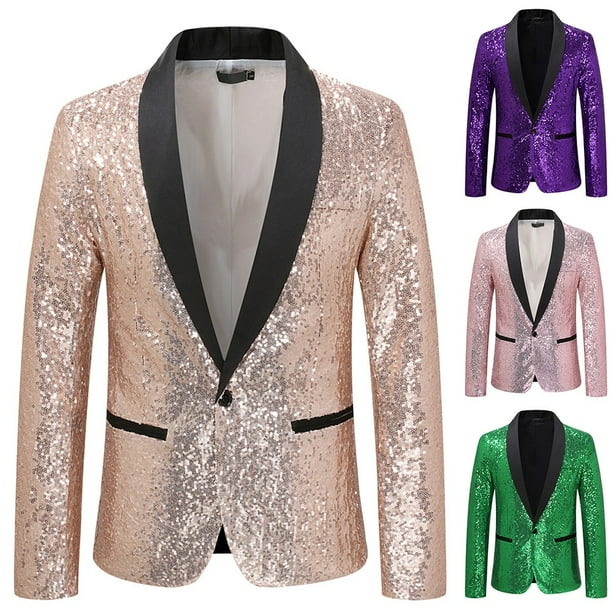Men Shiny Gold Sequin Glitter Embellished Blazer Jacket Nightclub Prom Suit Walmart en linea