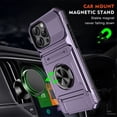 thumbnail image 3 of For Apple iPhone 16 Pro Phone Case with Finger Ring Holder Kickstand, Card Slots，Heavy Duty Shockproof Rugged Protective Working with Magnetic Car Phone Mount,Purple,For iPhone 16 Pro, 3 of 7