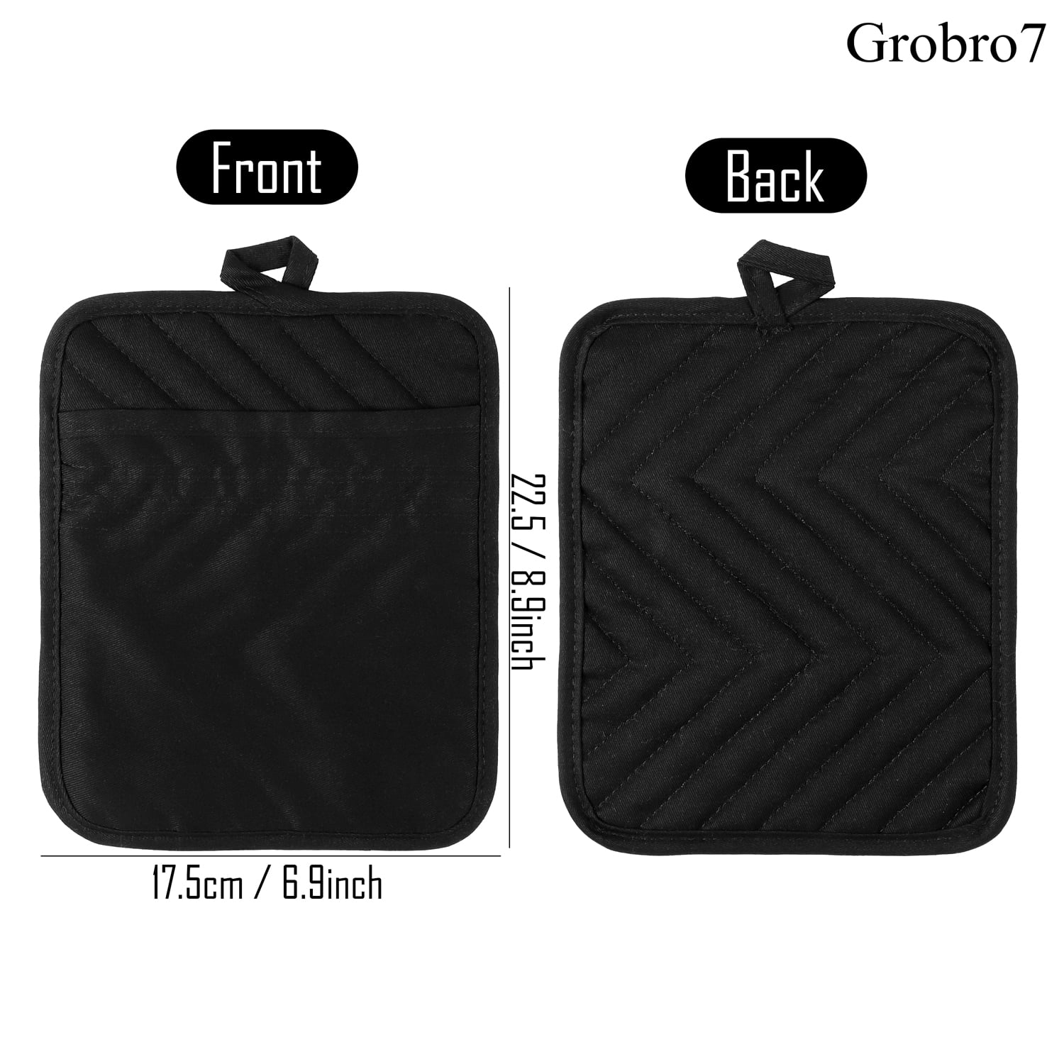 GROBRO7 6Pcs Cotton Oven Mitts and Pot Holders Set Heat Resistant Hot Pads  Machine Washable Polyester BBQ Gloves with Hanging Loop Durable Pocket Pot