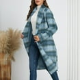 thumbnail image 2 of WTOBBY Women's Medium Long Plaid Woolen Double Breasted V-neck Jacket, Classic Tweed Coat for Fall, with Front Pockets and Elegant Office and Daily Style,Blue L, 2 of 8