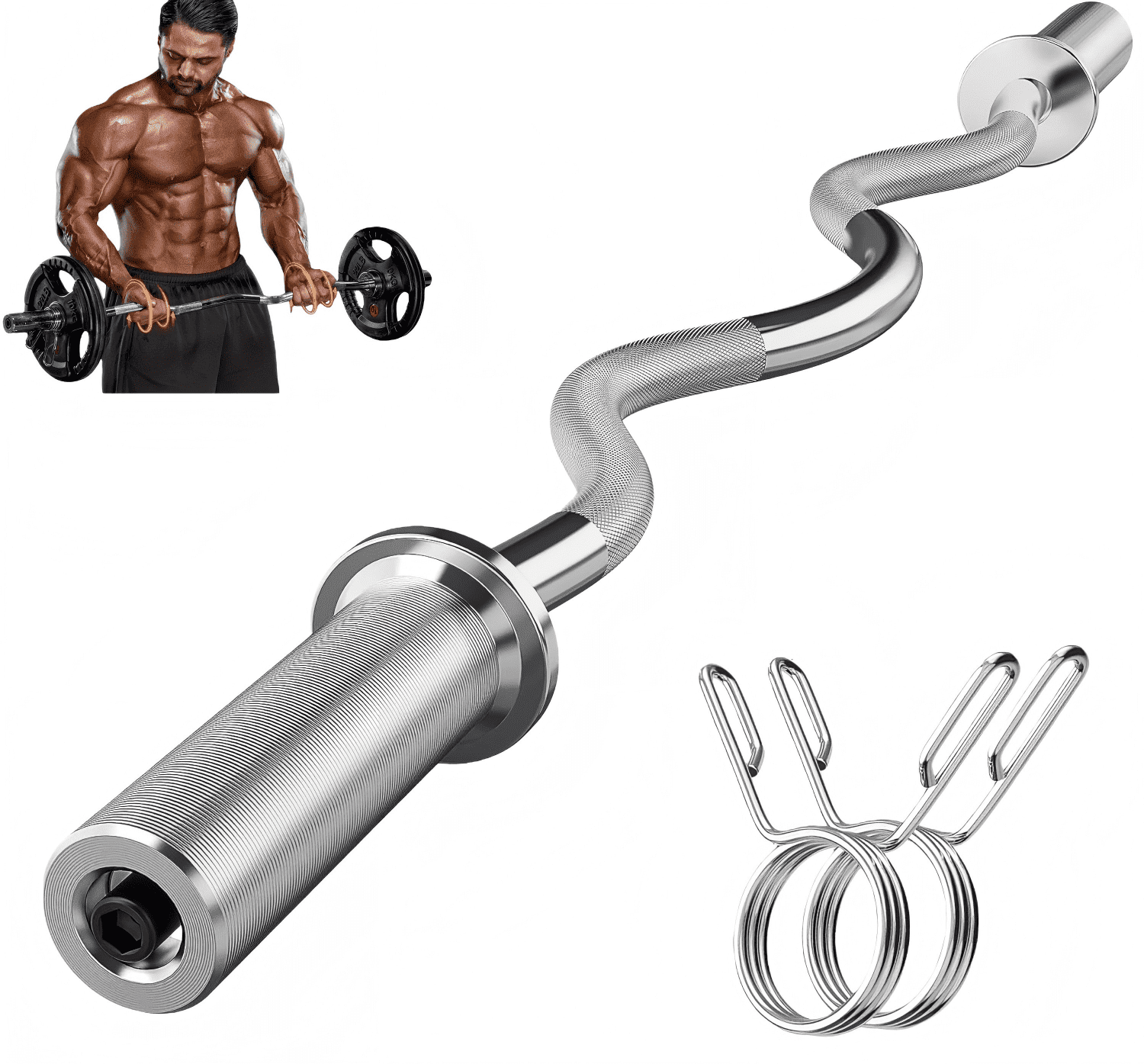 Costway 48'' Chrome Steel Olympic EZ Curl Bar, 28mm Grip, Home Gym