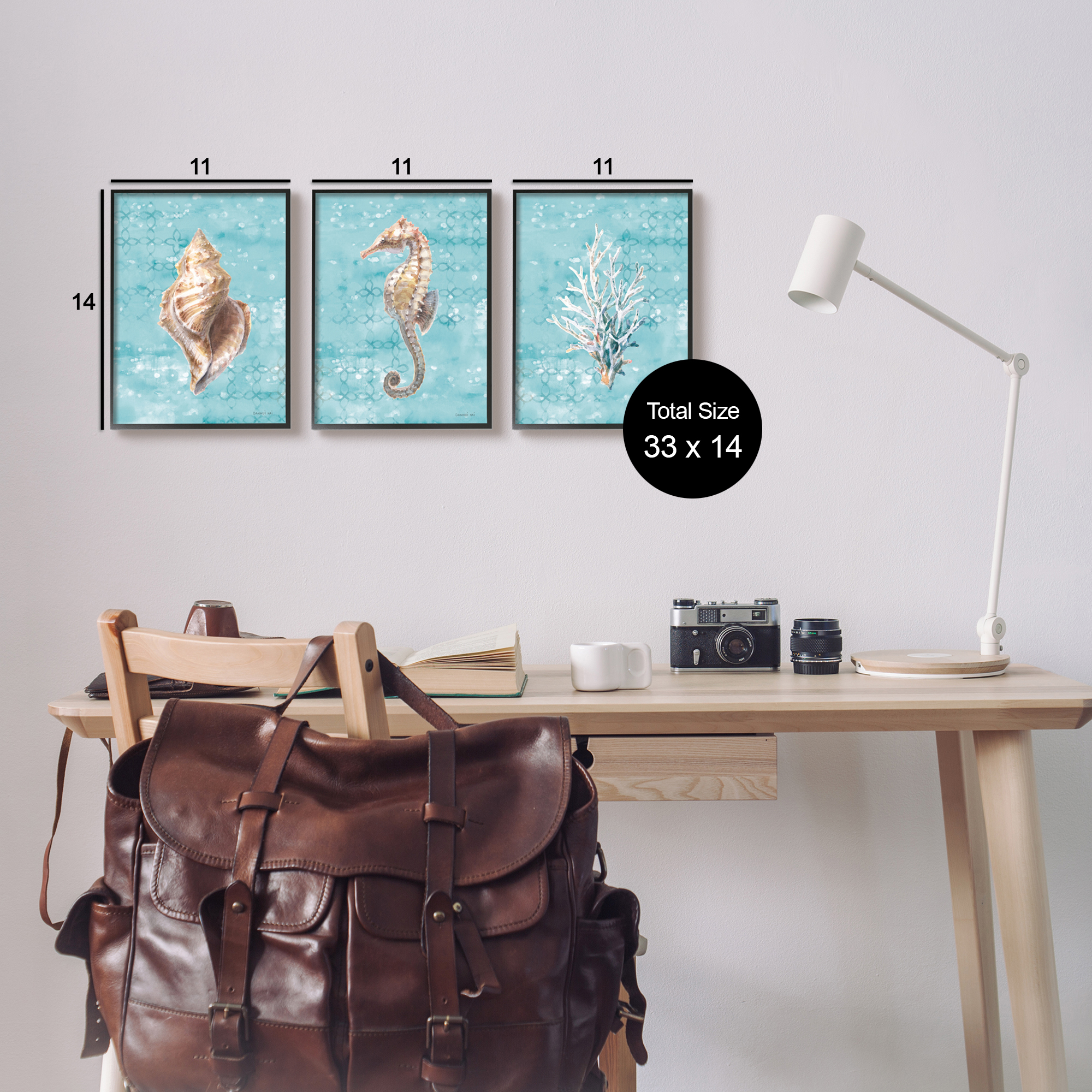 Stupell Industries Turquoise Sea Life Animals & Insects Painting Black Framed Art Print Wall Art, 11 x 14, Set of 3
