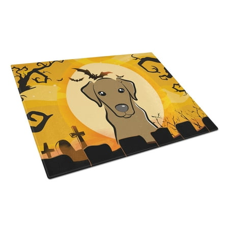 

Carolines Treasures BB1792LCB Halloween Chocolate Labrador Glass Cutting Board Large 12H x 16W multicolor