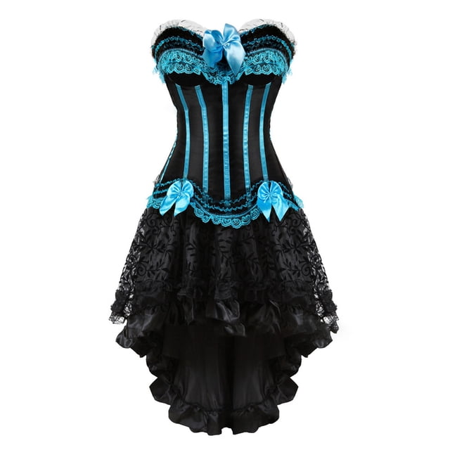 DPTALR Women's Lace Bow Tie Color Retro Medieval Ball Patchwork Puffy Skirt Set