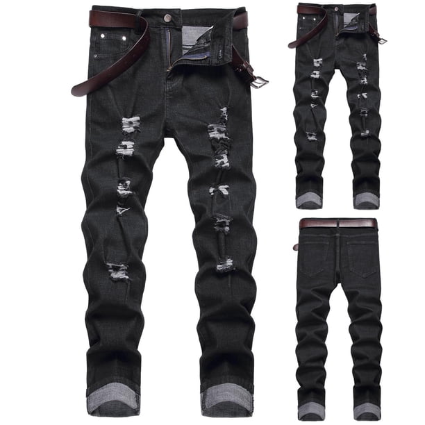Jeans Para Hombre Tiro Regular Ajustado Elástico - Color Negro - Talla W32 L32 - Algodón Mezclilla