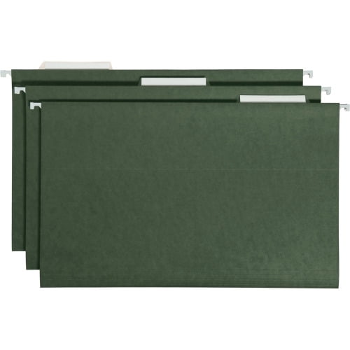 Smead Hanging File Folders with Tab Legal - 8 1/2' x 14' Sheet Size - 1/3 Tab Cut - Top Tab Location - Assorted Position Tab Position - 11 pt. Folder Thickness - Standard Green - 2.48 oz - Recycled