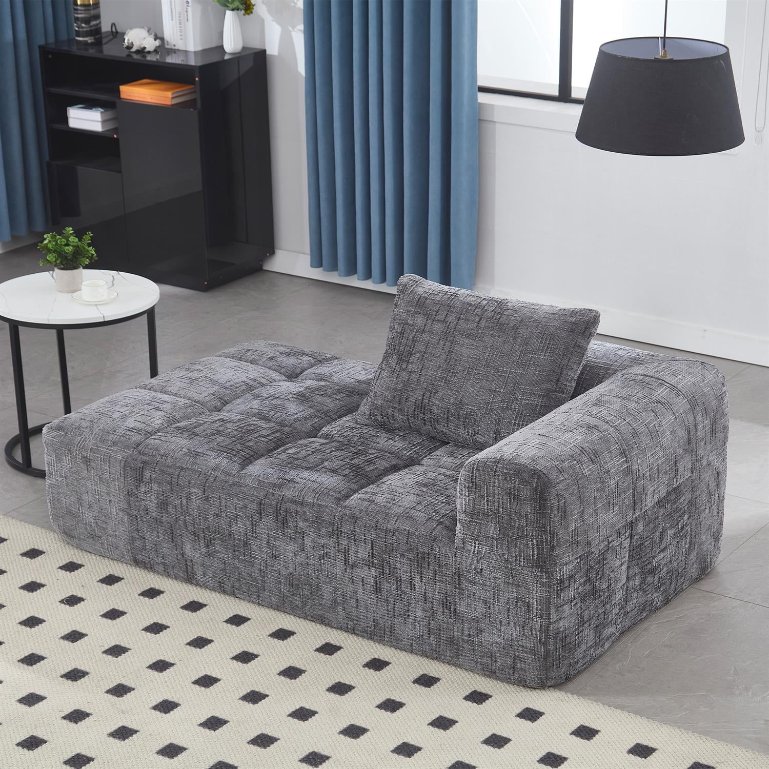 Demi Bonn 62" Plush Chenille Loveseat Sofa, Modular Sleeper for Living Room, Bedroom, Apartment Lounge, Stylish & Comfortable Couch, Gray