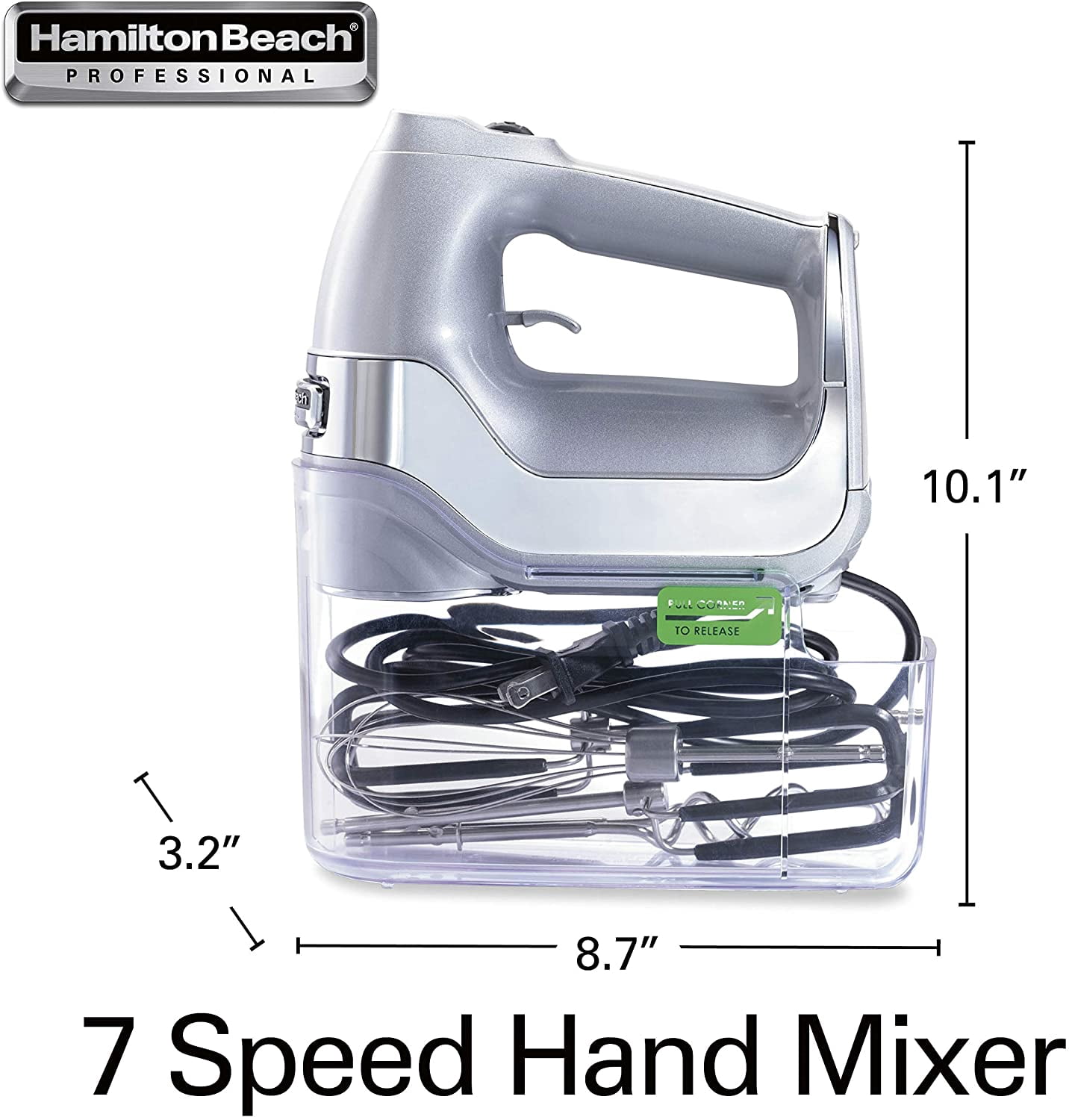 7-Speed Digital Hand Mixer with DC Motor, Slow Start, Snap-On Case, Soft-Scrape Beaters, Whisk, Dough Hooks, Matte Black
