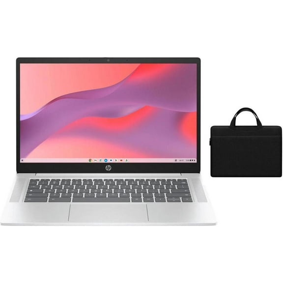 HP Chromebook 14 inch HD anti-glare Laptop | Intel Processor N200 | Intel UHD Graphics | Bluetooth |Silver| 4GB RAM | 128GB SSD | Chrome OS | Bundle with Black Bag
