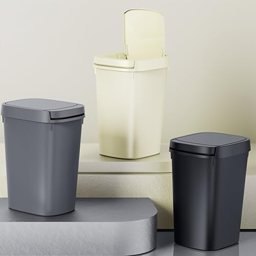 3 Pack Slim Bathroom Trash Can, 10L/2.6 Gal with Press Top and Pop-up Lid, Plastic Wastebasket for Toilet, Office, Bedroom (Black)