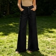 thumbnail image 4 of Women's High Waist Wide Leg Pants With Ruffle Hem Casual Loose Flared Trousers With Pockets, 4 of 6