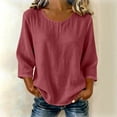 thumbnail image 2 of SROBPTY Womens Tops Solid Crew Neck 3/4 Sleeve Relaxed Lightweight Soft Shirts for Casual Use, 2 of 5