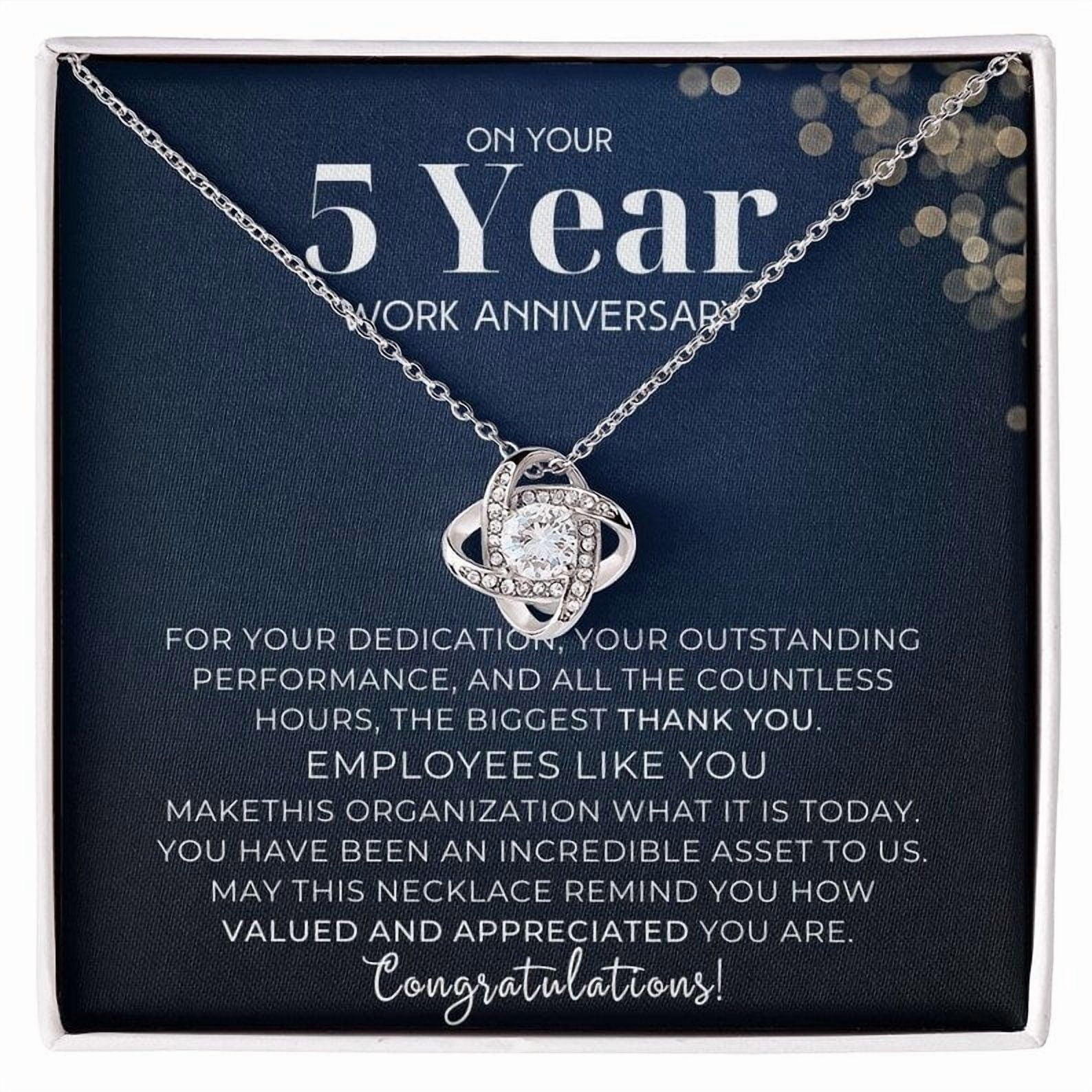 5 Year Work Anniversary Appreciation Love Knot Necklace, Employee Years of Service Recognition Jewelry, Employee Congratulations Gift 5 Years, White Love Knot Necklace
