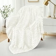 thumbnail image 3 of Lux Decor Striped Cozy Throw Blanket, Ultra Soft Lightweight Warm Fleece Blanket for Couch, Bed & Travel, All Season Comfort, Off White, 3 of 11
