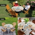 thumbnail image 4 of Spring Gnomes Floral Round Tablecloth for 55-60 Inch Tables,Fitted Table Cover with Elastic Edge,Pink Tulip Botanical Beige Burlap Waterproof Outdoor Table Cloth Protector for Patio Garden Dinner, 4 of 9