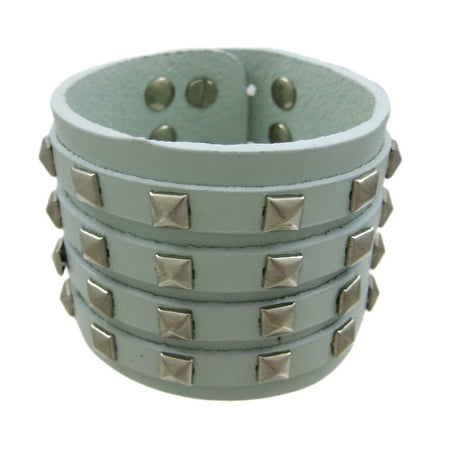 - Gray Leather 4 Row Pyramid Studded Wristband Bracelet