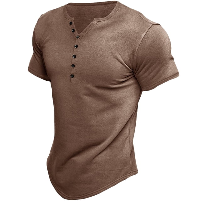 Birdeem Chemises pour Hommes Chemise Décontractée Unie à Boutons en Coton à Manches Courtes Col Rond