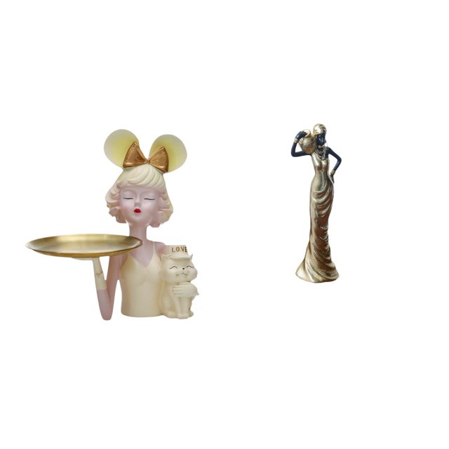 Estatua de niña, bandeja para llaves, figura coleccionable de resina, pieza de arte tribal con bandeja de escritorio funcional, adecuada para