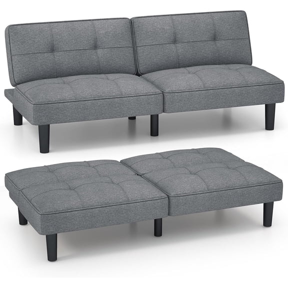 Convertible Futon Sofa Bed, Upholstered Folding Linen Sleeper Couch with 6-Position Adjustable Backrest, Thick Cushion, Adjustable Recliner Couch Bed Loveseat for Living Room, Small Spaces