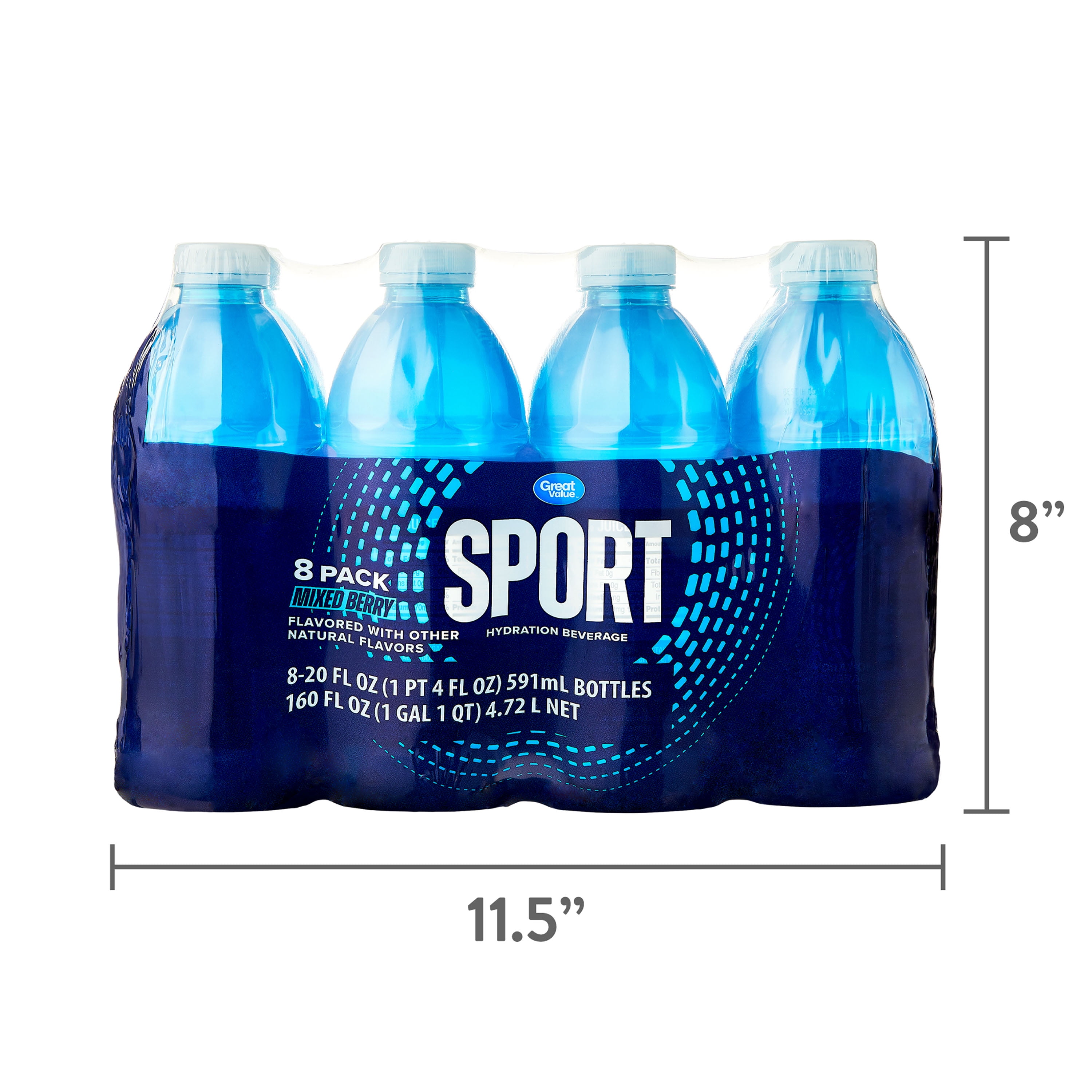 Great Value Sports Hydration Drink, Mixed Berry, 20 fl oz, 8 Bottles