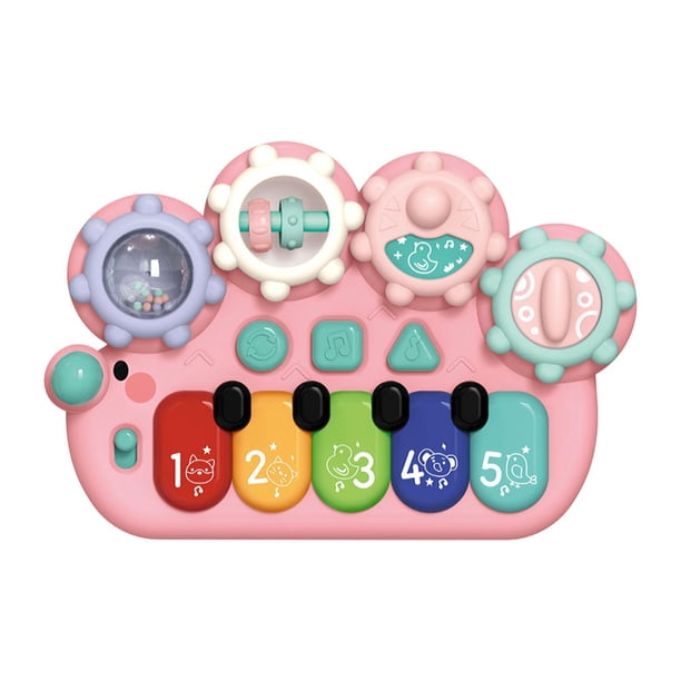 Teclado de piano educativo Hugo para bebé instrumento musical de juguete rosa 3 modos de dibujos animados