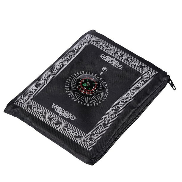 Toystoory Alfombra de oración musulmana, exquisitas mantas religiosas, brújula doméstica, manta de oración islámica plegable con bolsa de De coser Negro