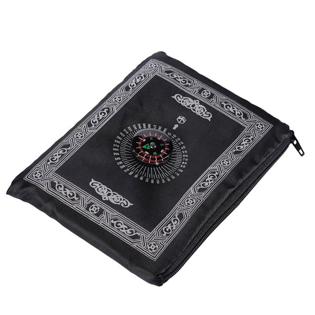 Bearachild Alfombra de oración musulmana, accesorios, exquisita alfombra religiosa, brújula doméstica con bolsa de almacenamiento, accesorio de De coser Negro