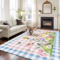 thumbnail image 2 of Large Area Rugs for Living Room Bedroom, Happy Easter Bunny 6'x9' Rug Washable Carpet Runner Indoor Outdoor, Spring Floral Pink Blue Plaid Non Slip Floor Mats Rug for Kitchen, Playroom, 2 of 8