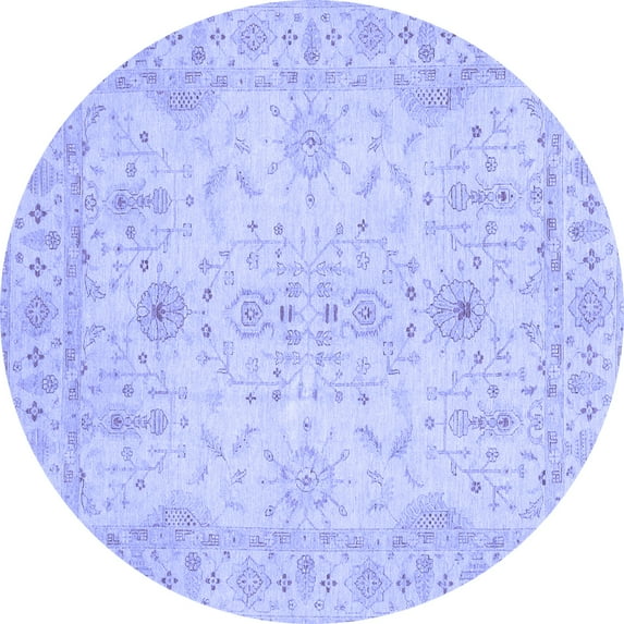 Ahgly Company Machine Washable Indoor Round Oriental Blue Traditional Area Rugs, 5' Round