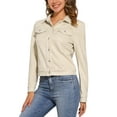 thumbnail image 4 of Chaqueta de ante sintético beige con cuello de solapa, bolsillos con solapa y botones a presión de INSPIRE CHIC para mujer, 4 of 6