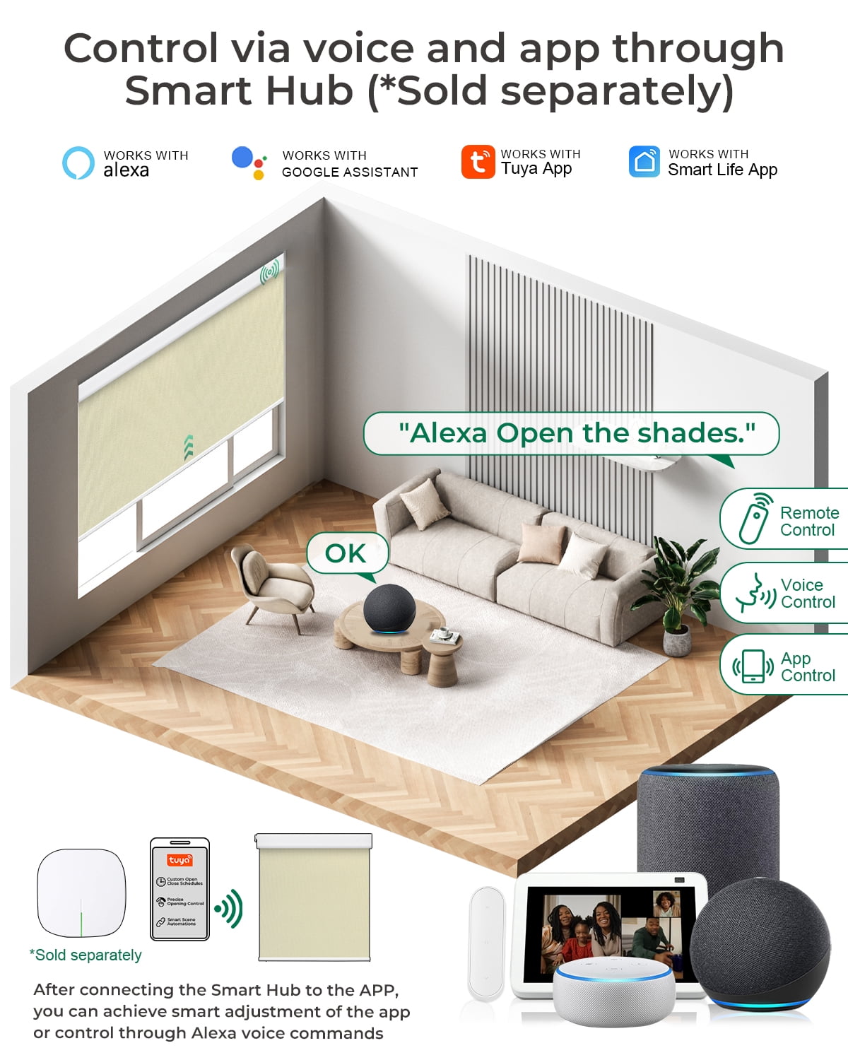 Allesin Motorized Blinds No Drill Automatic Roller Shades with Remote | Rental-Friendly & Easy Install Smart Electric Window Blinds for Apartment, Beige 33.5x72