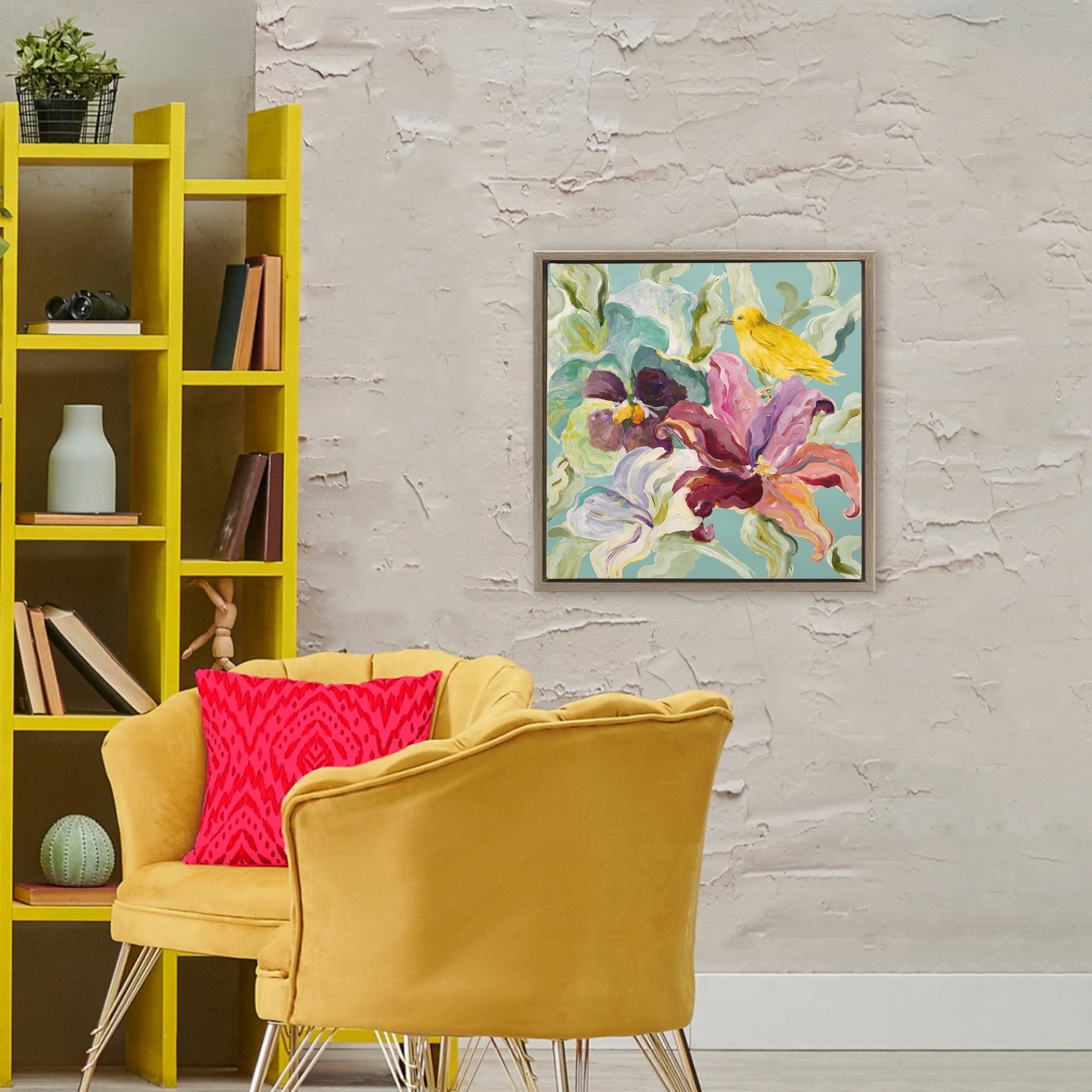 Stupell Industries Lyrical Garden Canary Brown Framed Floater Canvas Wall Art, design by Lanie Loreth