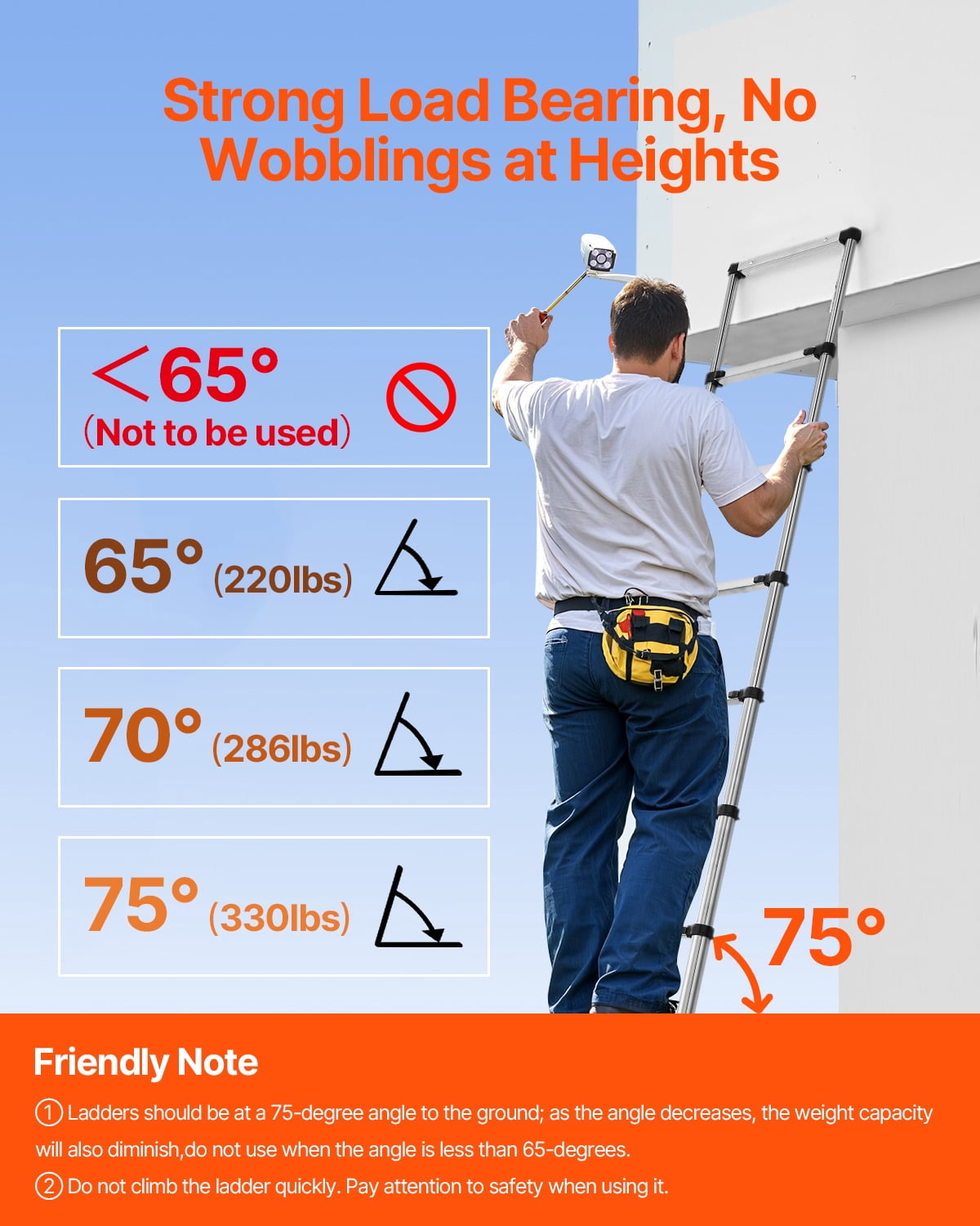 VEVOR Telescoping Ladder, 8.5ft 330LB Stainless Steel Extension Ladder with Non-Slip Feet, 9-Step Collapsible Ladder for Home/RV/Loft