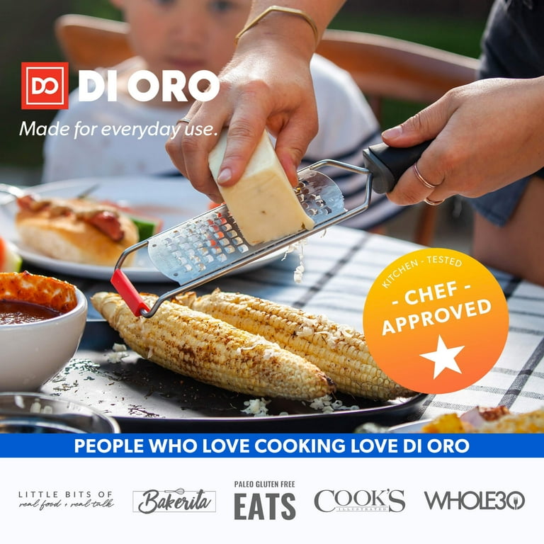 DI ORO Stainless Steel Handheld Cheese Grater – Comfort Non-Slip Handle and  Razor Sharp Blades – Easily Grates All Types of Cheeses, Fruits,  Vegetables, and More – Dishwasher Safe Easy to Clean 