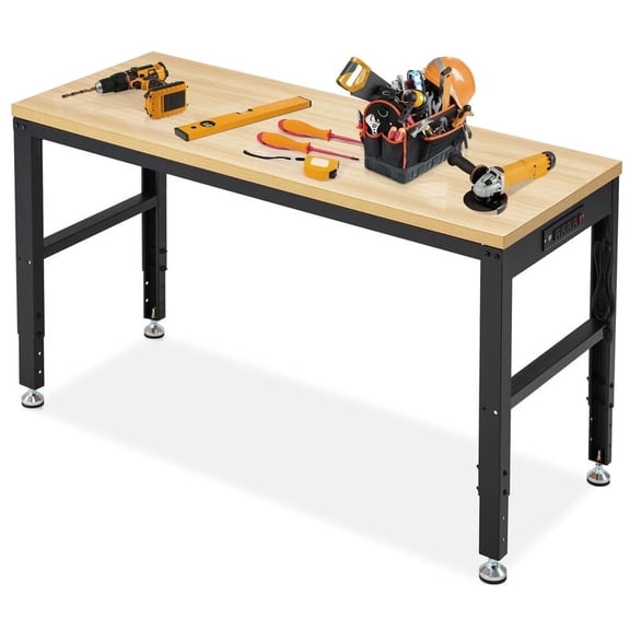 AHB Heavy Duty 60-inch Adjustable Wood Workbench, 2000 lbs Load Capacity, Multi-Purpose Work Table for Garage, Workshop, Office and Home