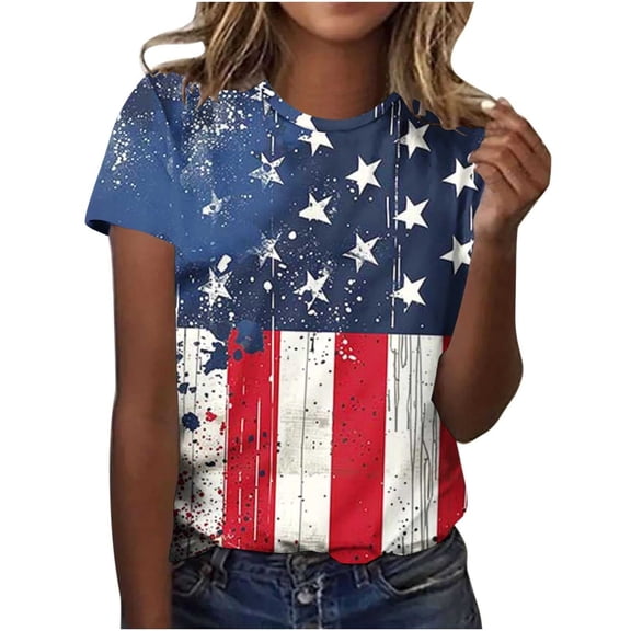 CUSTG Women T-Shirts Casual Graphic T Shirt Everyday Short Sleeve Round Neck Tunic By Celebrations 1776-2026 Celebrate America's 250th Anniversary Versatile Tops