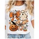 thumbnail image 1 of Girls" Halloween Castle Town Ghost Pumpkin Patter n Casual Crew Neck Short Sleeve T-Shirt Top - Mediu m Stretch Street Style Loose Fit, Fashionista Must-Ha ve, 1 of 5