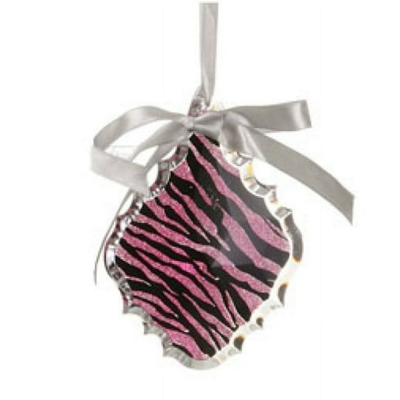 Allstate 5.5" Glittered Zebra Print Teardrop Prism Christmas Ornament - Pink