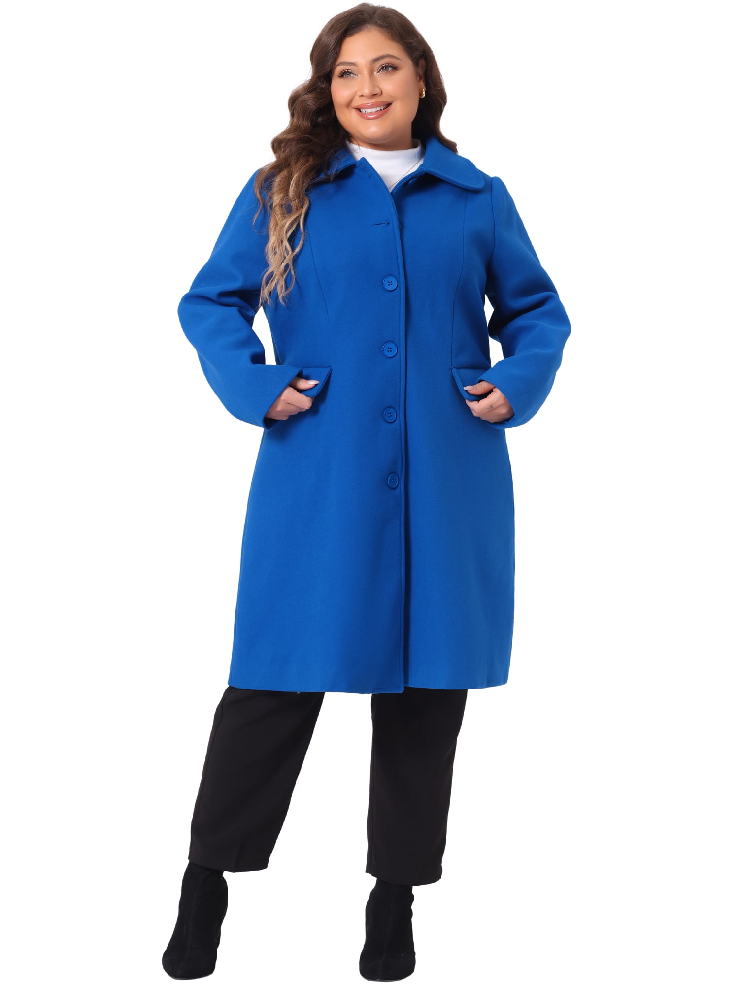 DARING DIVA Women's Plus Size Elegant Peter Pan Collar Single Breasted Coat 2X Royal Blue