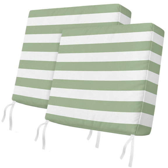 Outdoor Patio Cushion Covers 2 Pack Sage Green Stripes Chair Pads Slipcovers with Ties & Zipper Waterproof Seat Cover Simple Striped Seat Cushion Covers for Outdoor Furniture Couch Sofa 24x24 Inch
