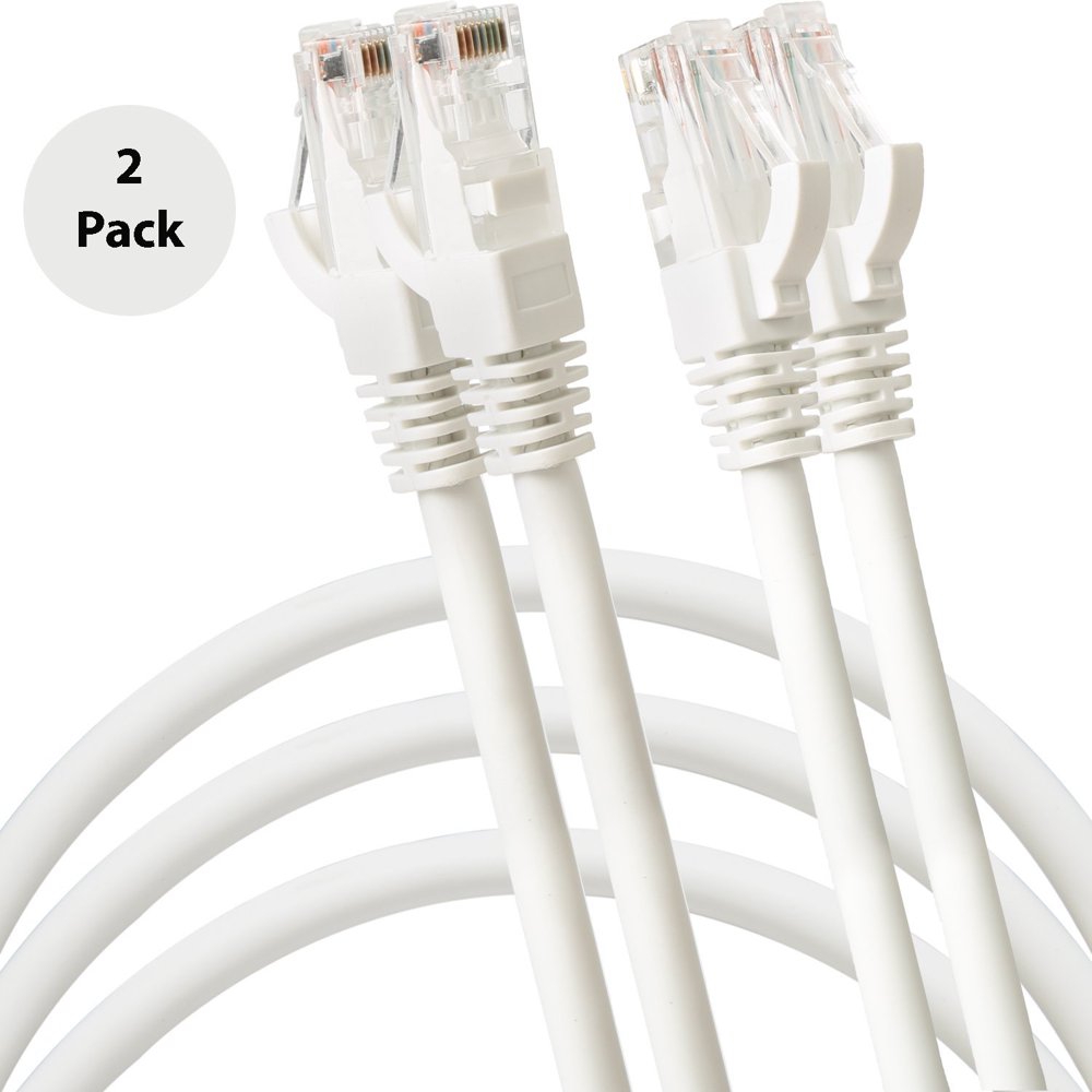 2 Pack Cat6 RJ45 Fast Network Cable 100 Feet White