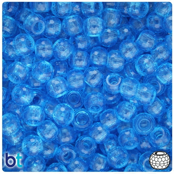 BeadTin Light Sapphire Transparent 9mm Faceted Barrel Pony Beads (500pcs)