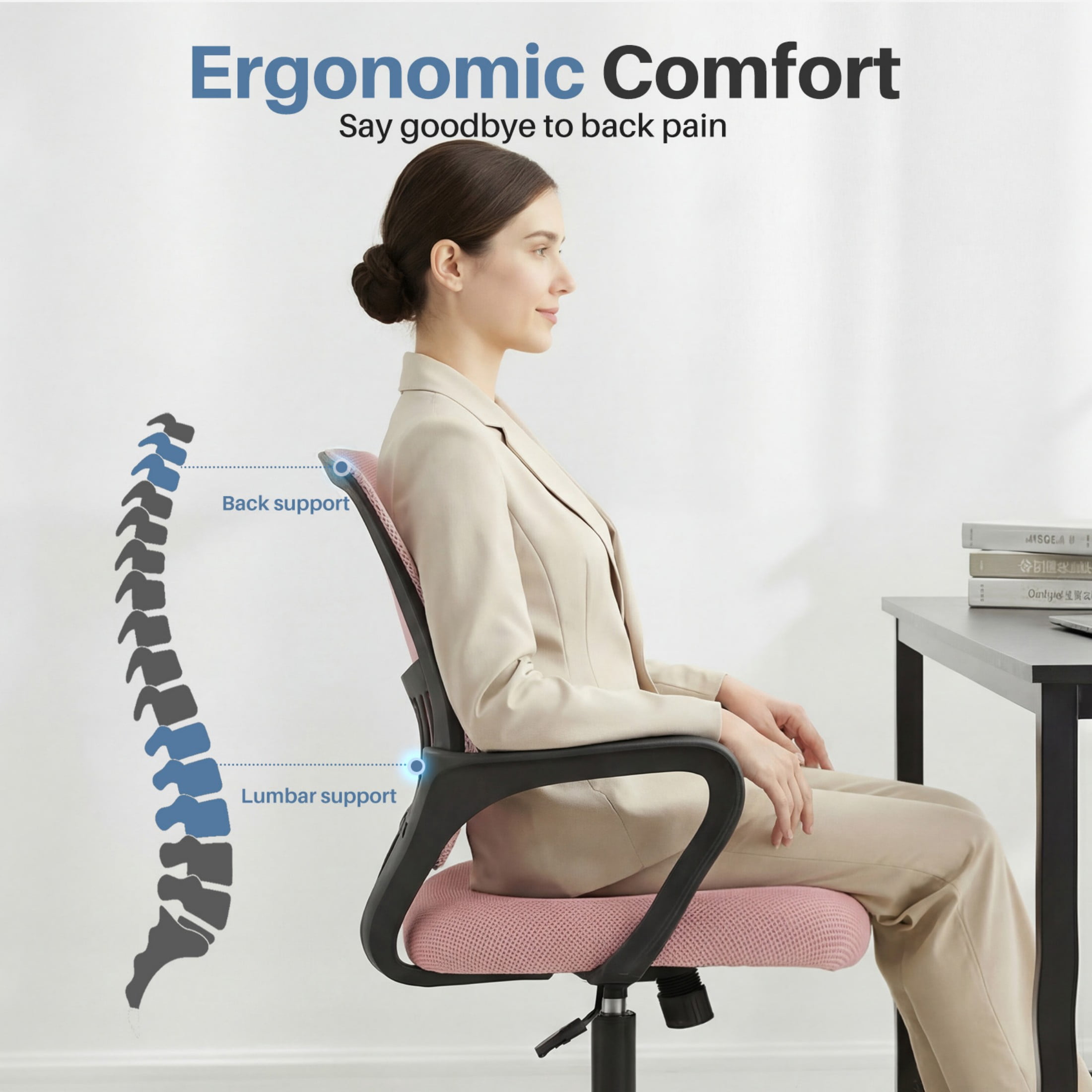 CONCETTA Office Chair, Ergonomic Mesh Back Computer Desk Chair with Lumbar Support, Adjustable Swivel Executive Office Task Chair for Home and Work, Pink
