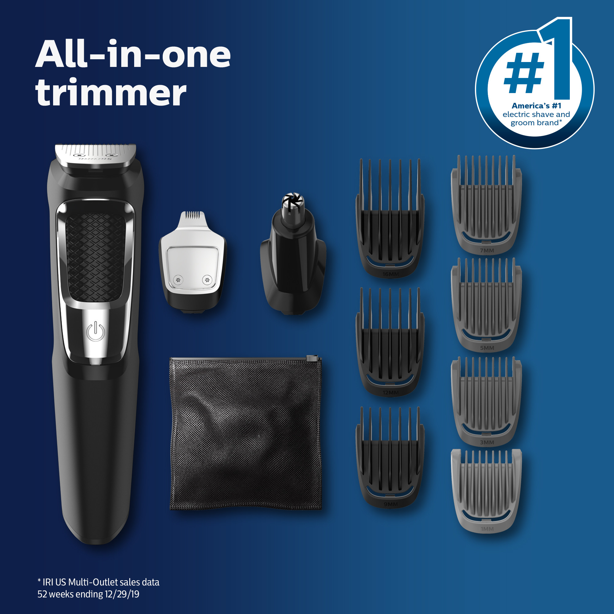 Philips Norelco Multi Groomer - 13 Piece Mens Grooming Kit For Beard, Face, Nose, and Ear Hair Trimmer and Hair Clipper - No Blade Oil Needed, MG3750/60 - image 4 of 34