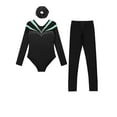thumbnail image 3 of Haitryli Kids Girls Sparkly Long Sleeve Gymnastics Dance Leotard Jumpsuit with Skating Leggings Pants Hair Band Set Light Green&Black 12, 3 of 7