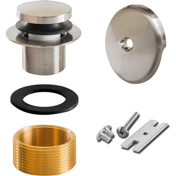 Tip-Toe Bathtub Drain Assembly Stopper Kit in Satin Nickel Color Fit for 1-1/2" 1-5/8" Strainer