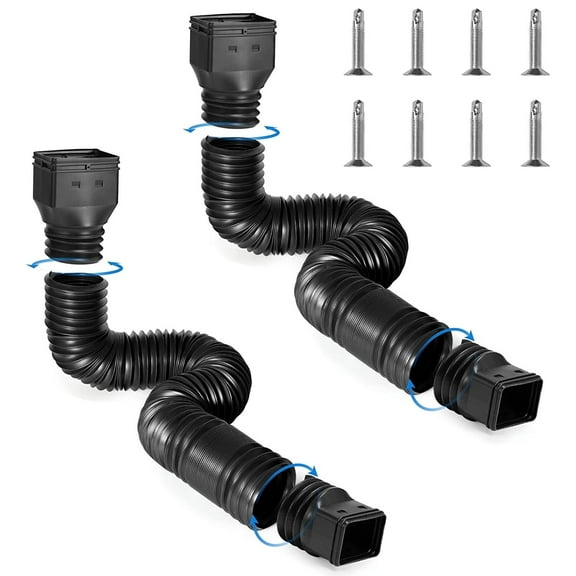HXXF 2 Pack Rain Gutter Downspout Extensions, Flexible Drain Down Spout Hose Extension Gutter Connector Rainwater Drainage Gutter Extender from 21 to 60 Inches - Black