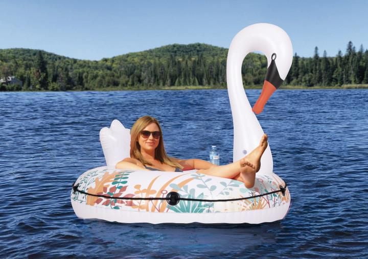 Tube gonflable en forme de cygne 57 po, 1 personne unisexe avec élégant design de vigne et un porte-gobelet, Pathfinder