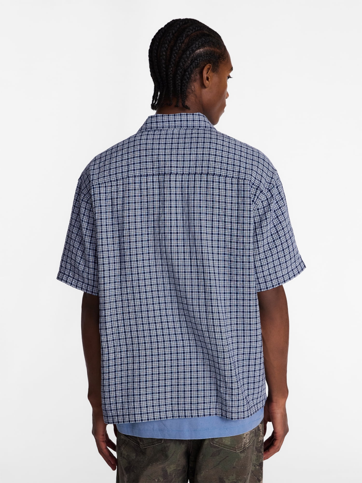 No Boundaries Plaid Shirt with Short Sleeves, Men's XS-5XB