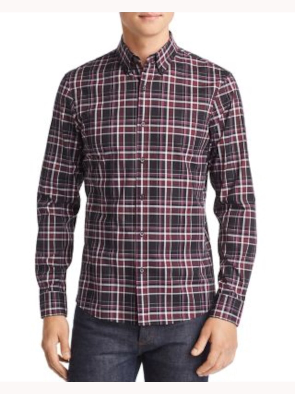 MICHAEL KORS Mens Burgundy Plaid Long 